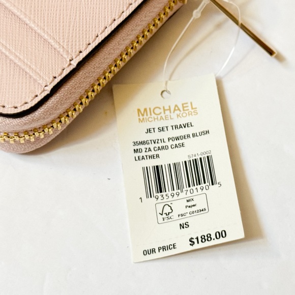 Michael Kors Jet Set Travel Card Case Zip Around Wallet Pink Powder Blush - Picture 9 of 11